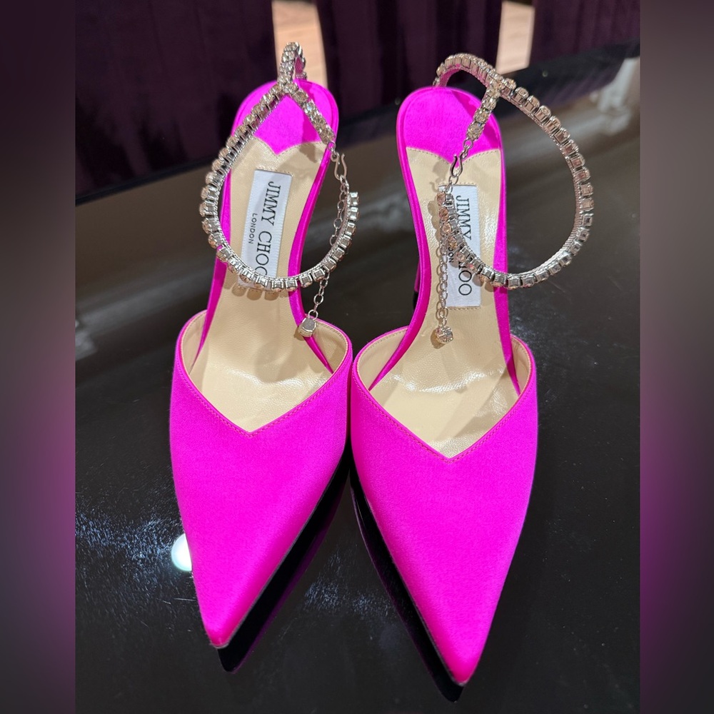 Jimmy Choo high heels with crystal chocker and hanging jewel on the side